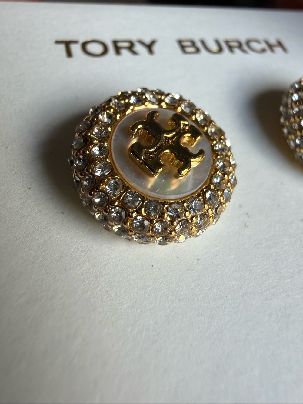 NWT Tory Burch Mother Of Pearl Crystal Stud Diamond Earrings MSRP $150